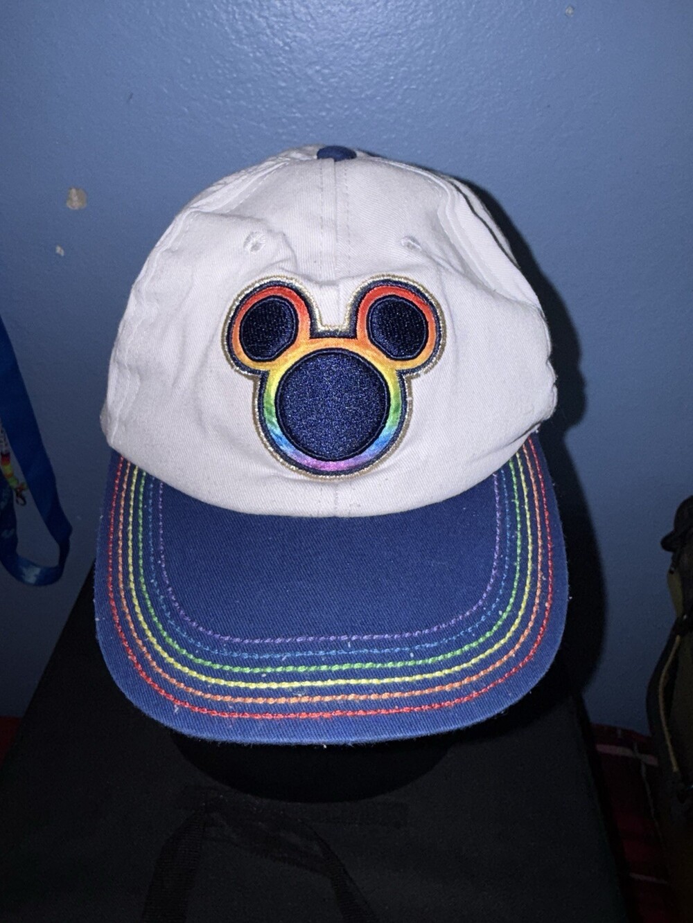 Mickey Mouse Head Pride Logo Cap Hat Gray Blue Adjustable Rainbow Embroidered